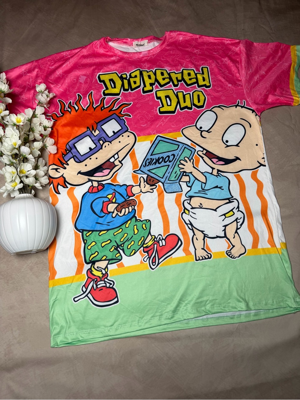 Diapered Duo Pink & Green Kids Graphic Tee